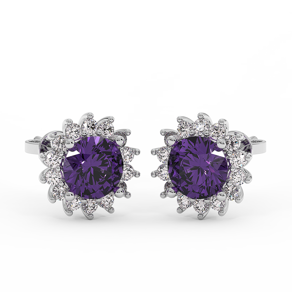 18K Gold Diamond Amethyst Earrings